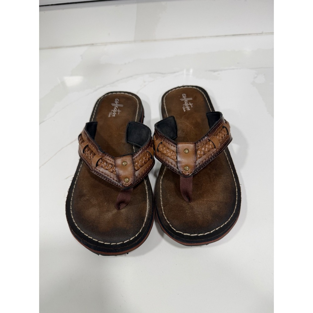 Clarks Collection Brown Leather Woven Thong Sandals Womens 7 Flip Flops Boho